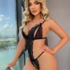 Gathering Sexy Underwear Pajama Cutout Halter Jumpsuit