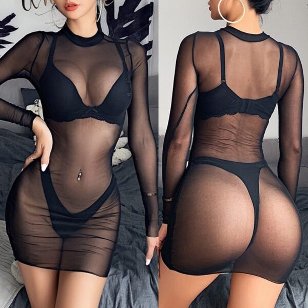 Pure Net Girl Bikini Sexy See-Through Long Sleeve Beach Summer Party Swimsuit