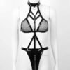 Sexy Strap One-Piece Seductive Backless Open Gear Breast-Baring Wild Patent Leather Jumpsuit Set