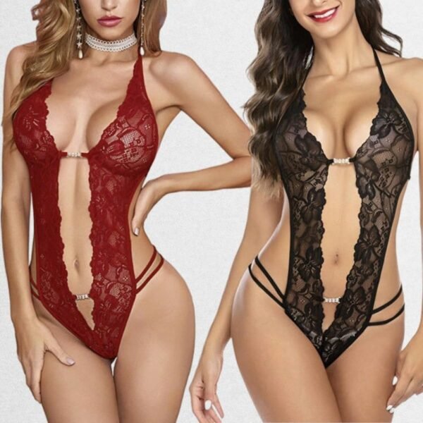 Sexy Lace Diamond Chest Button Strap Up Halter Jumpsuit