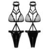 Sexy Strap One-Piece Seductive Backless Open Gear Breast-Baring Wild Patent Leather Jumpsuit Set