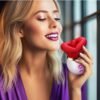 First kiss, big mouth, tongue licking, sucking, vibrating rod charging, female masturbation device