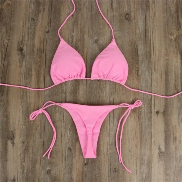 Halter Solid Three-Point Bikini Sexy Swimsuit Women's Split Strap Adjustable Multi-Color Swimsuit Set
