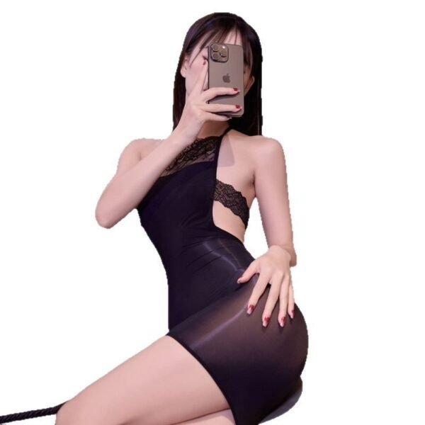 Horse Oil Silk Stockings Hip Skirt Sexy Lace Bellyband Seduction Glossy Suspender Black Silk Uniform