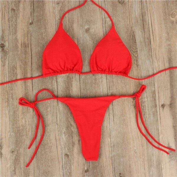 Halter Solid Three-Point Bikini Sexy Swimsuit Women's Split Strap Adjustable Multi-Color Swimsuit Set