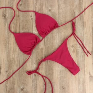 Halter Solid Three-Point Bikini Sexy Swimsuit Women's Split Strap Adjustable Multi-Color Swimsuit Set