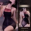 Horse Oil Silk Stockings Hip Skirt Sexy Lace Bellyband Seduction Glossy Suspender Black Silk Uniform