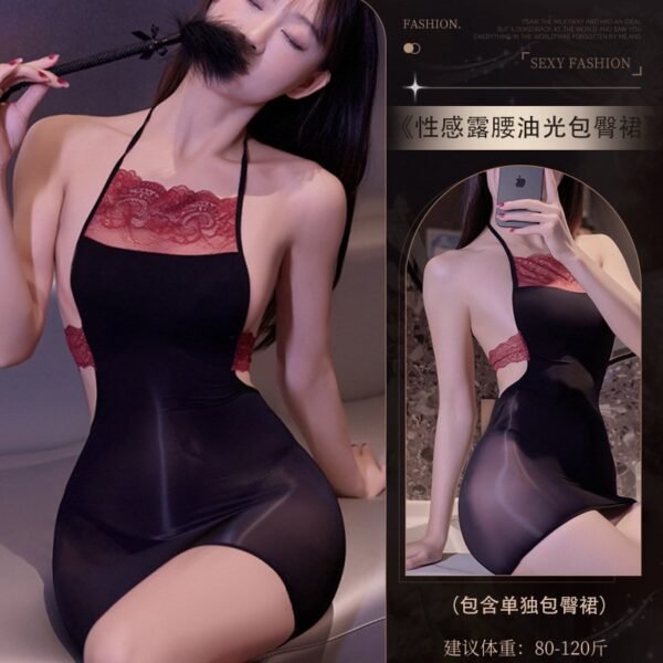 Horse Oil Silk Stockings Hip Skirt Sexy Lace Bellyband Seduction Glossy Suspender Black Silk Uniform