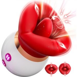 First kiss, big mouth, tongue licking, sucking, vibrating rod charging, female masturbation device