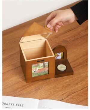 Cat and dog pet wooden cinerary urn